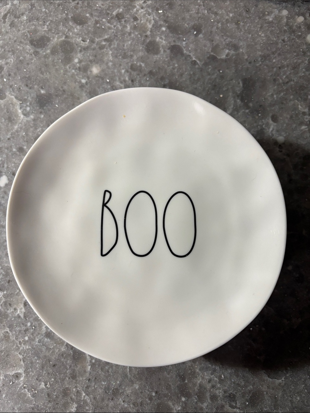 Rae Dunn White Plate with Black "BOO" Lettering